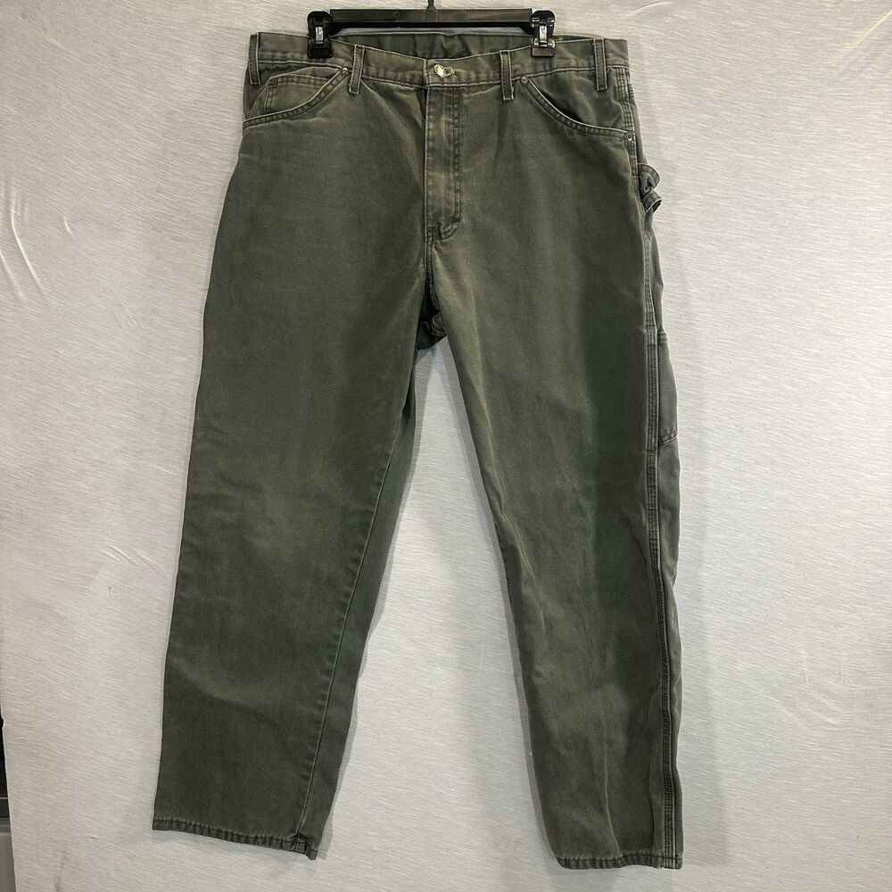 Dickies Carpenter Pants Mens 38x29 Olive Green Workwear Cargo Canvas Y2K Vintage